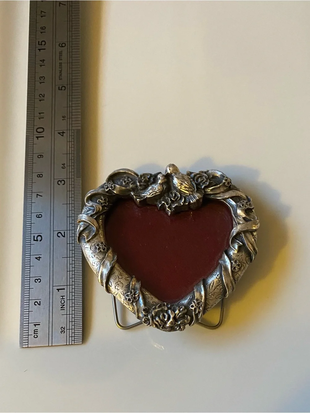Heart-Shaped Decorative Photo Frame in Silver with Red Insert